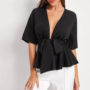 Boho black Plunging Neck Babydoll Top Chic Sexy